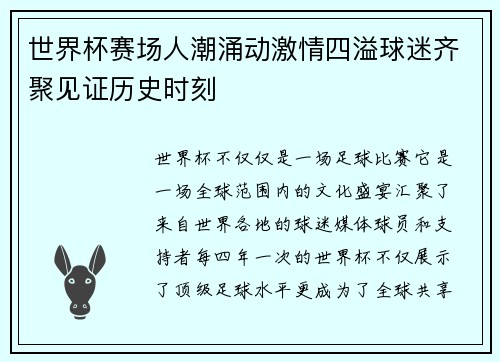 世界杯赛场人潮涌动激情四溢球迷齐聚见证历史时刻